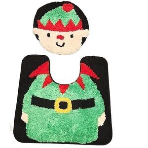 At Home Christmas Elf Toilet Seat  Cover & Rug Set